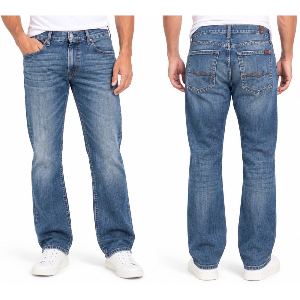 7 For All Mankind Austyn Jeans Sz 33 Relaxed Straight Medium Wash Stretch Denim
